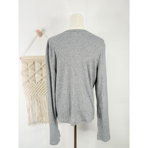 NWT Aerie Gray Ribbed Cardigan T Shirt Womens XL Button Front Metallic Knit - Picture 7 of 10